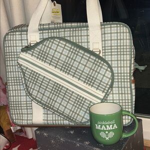 Magnolia Hearth and Hand Plaid Green and White Pickleball Bag
